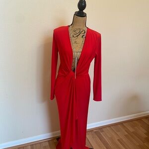Venus Red Plunging Knot Maxi Dress